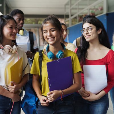 Group of Happy multiracial teenager Secondary School Student Friends. Ethnic Diversity in Education and Society